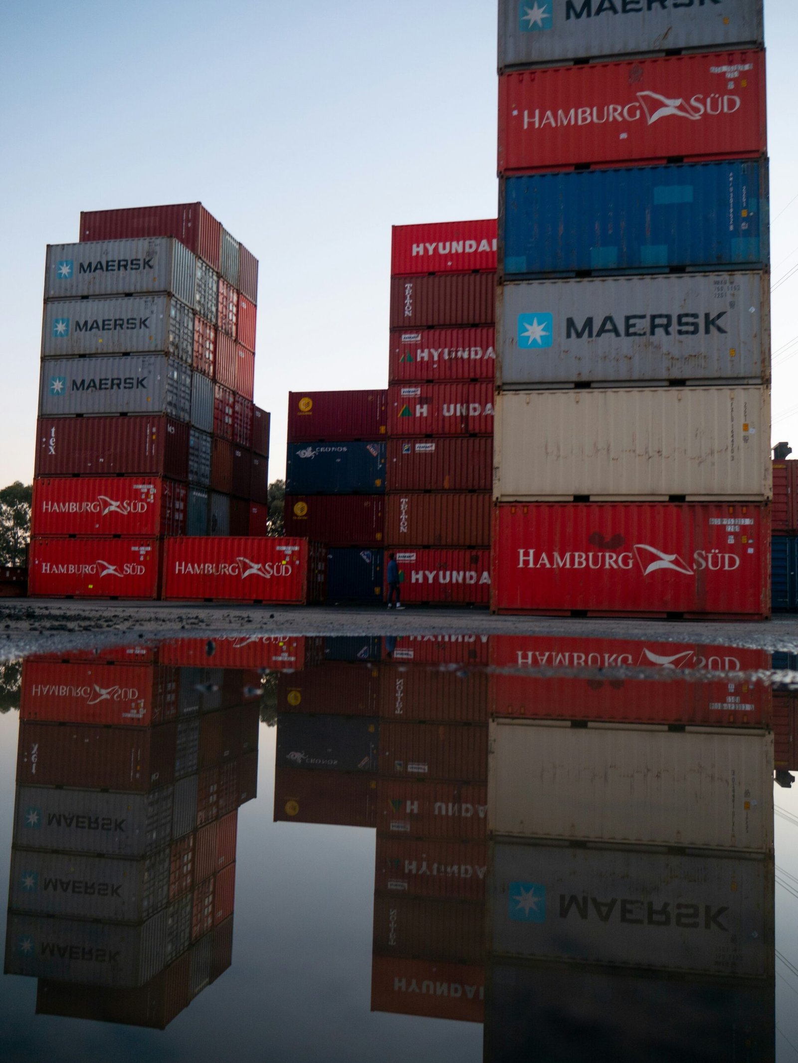 red and blue cargo containers